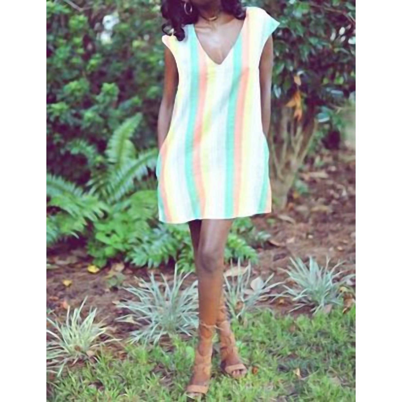 New Glam Tropicana Shift Dress In Multi Stripes